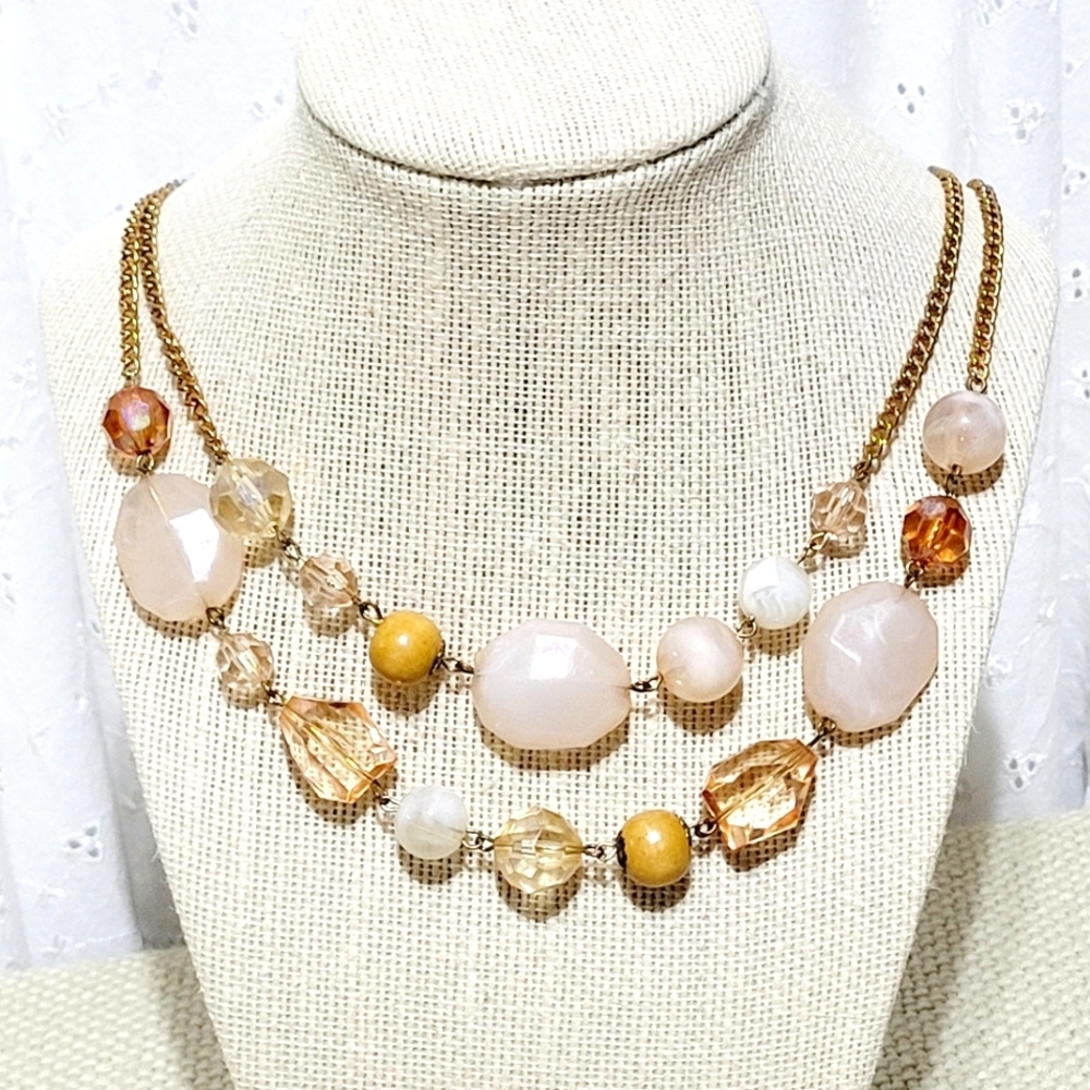 Pink & White Quartz and Alabaster Beaded Necklace